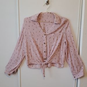 Purpl flower shirt with sleeves and pocket, size s